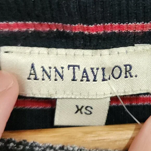 Vintage Ann Taylor Striped Mock Neck Long Sleeve Top 90s Minimalist Y2K X-Small - Picture 10 of 11